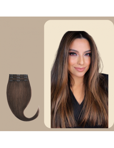 Dark Brown Straight Clip Extensions with Golden Copper Highlights de votre