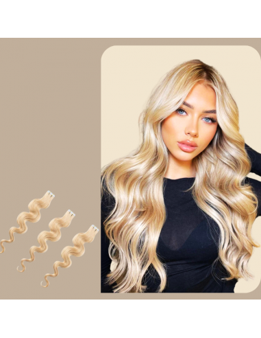 Platinum Blonde Wavy Adhesive Extensions Amélioration de cerveau avec