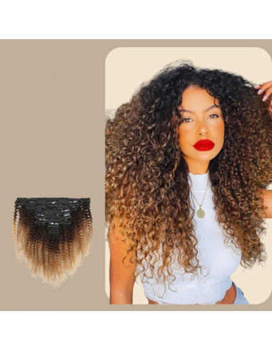 Afro Curly Clip Extensions Ombre Chocolate Brown Blonde 120 gr Véritable concentré