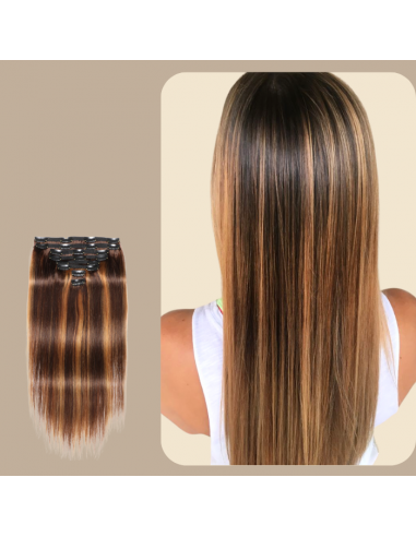 Clip-In Extensions Kit Straight Chestnut with Blonde Highlights 120 gr Jusqu'à 80% De Réduction