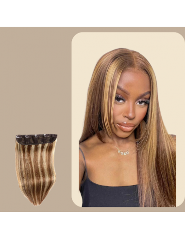 Extension to Clips Straight Chestnut Highlighted Blonde Mono Band Maxi Volume Venez découvrir notre 