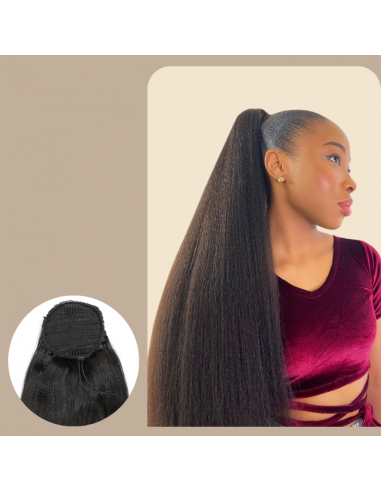 Ponytail Black Drawstring Remy Hair Yaki Straight du meilleur 