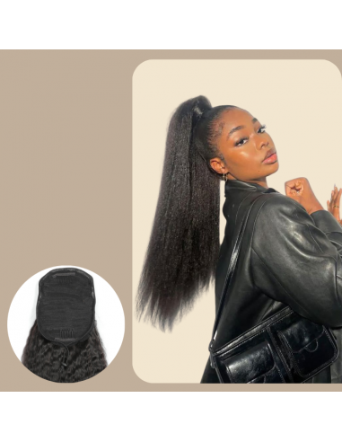 Ponytail Black Drawstring Remy Hair Kinky Straight soldes