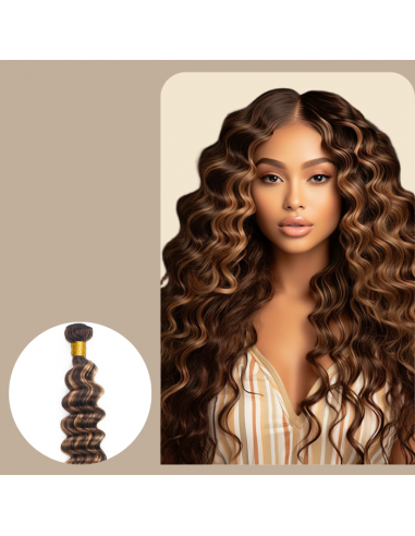 Virgin Hair Weaving Human Hair Deep Wave 7A Chestnut Highlighted Blonde P4/27 100 Gr de l' environnement