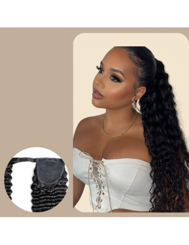 Rabo de cavalo castanho escuro Magic Ribbon Cabelo Remy Deep Wave en ligne